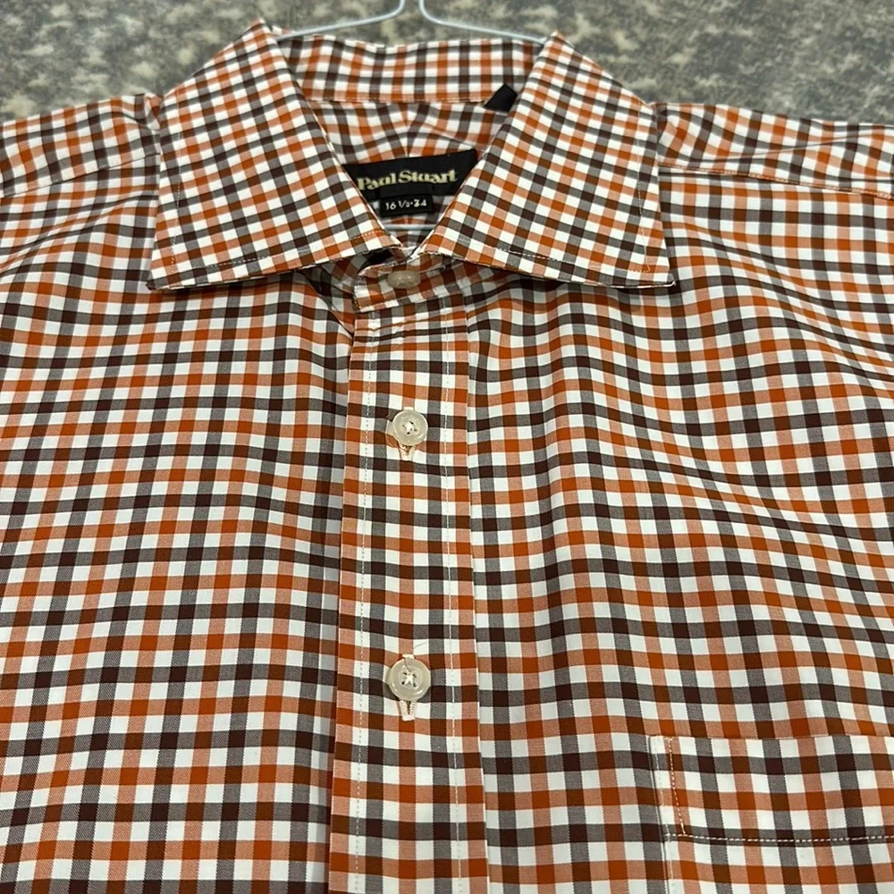 PAUL STUART MENS CHECKED SHIRT 16 1/2 X 34 - Picture 6 of 9